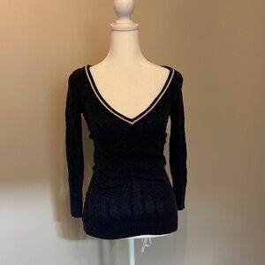 Abercrombie & Fitch Navy Cable Knit V-Neck Sweater